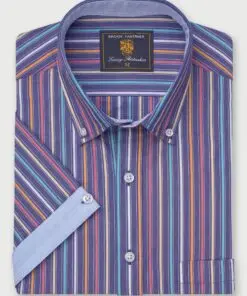 Regular Fit Blue Stripe 'Portofino' Short Sleeve Shirt