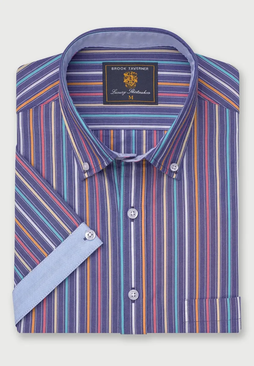 Regular Fit Blue Stripe 'Portofino' Short Sleeve Shirt
