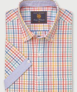 Regular Fit Multicoloured Check 'Portofino' Short Sleeve Shirt