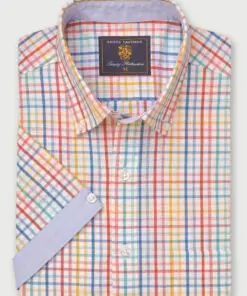 Regular Fit Multicoloured Check 'Portofino' Short Sleeve Shirt