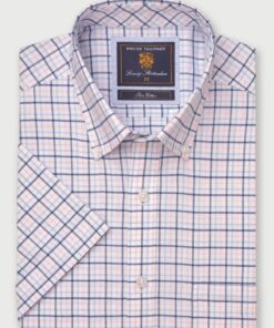 Regular Fit Pink Tattersall Check Cotton Oxford Short Sleeve Shirt