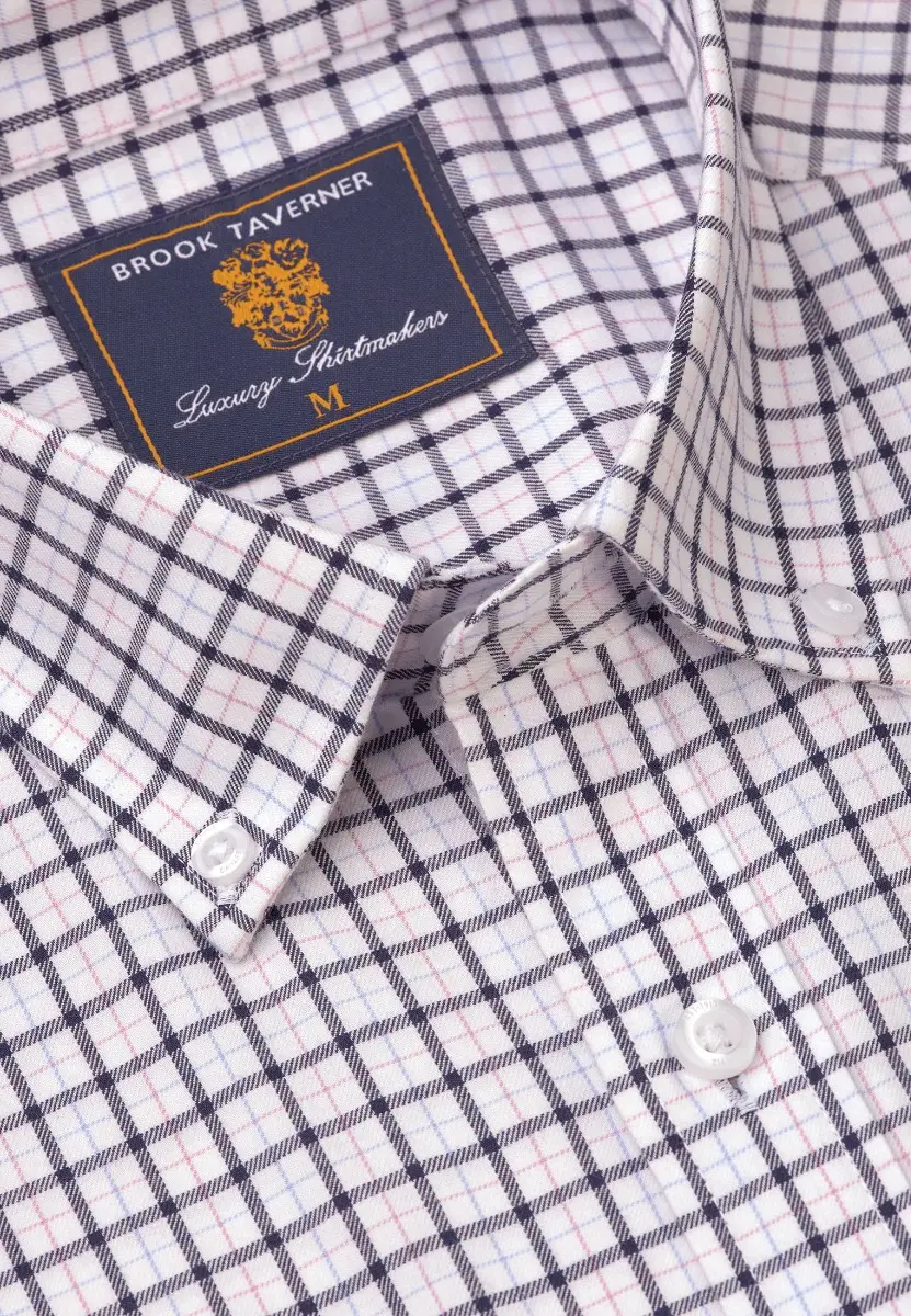 Regular Fit Navy Tattersall Check Cotton Shirt - Image 2