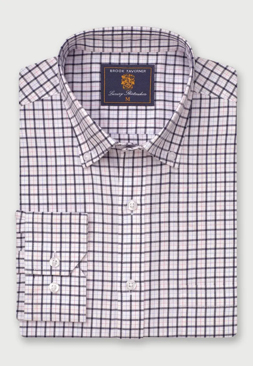 Regular Fit Navy Tattersall Check Cotton Shirt