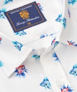 Alternative view of Regular Fit Aqua Tropical Fish Print Short Sleeve Shirt