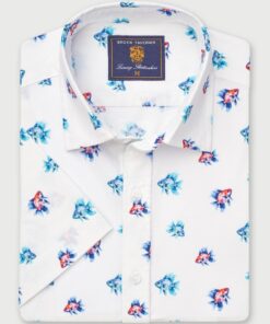 Regular Fit Aqua Tropical Fish Print Short Sleeve Shirt