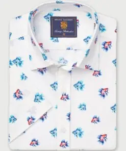 Regular Fit Aqua Tropical Fish Print Short Sleeve Shirt