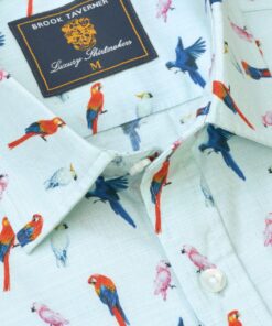 Alternative view of Regular Fit Mint Parrot Print Short Sleeve Shirt