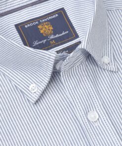 Alternative view of Regular Fit Blue Stripe Cotton Oxford Shirt