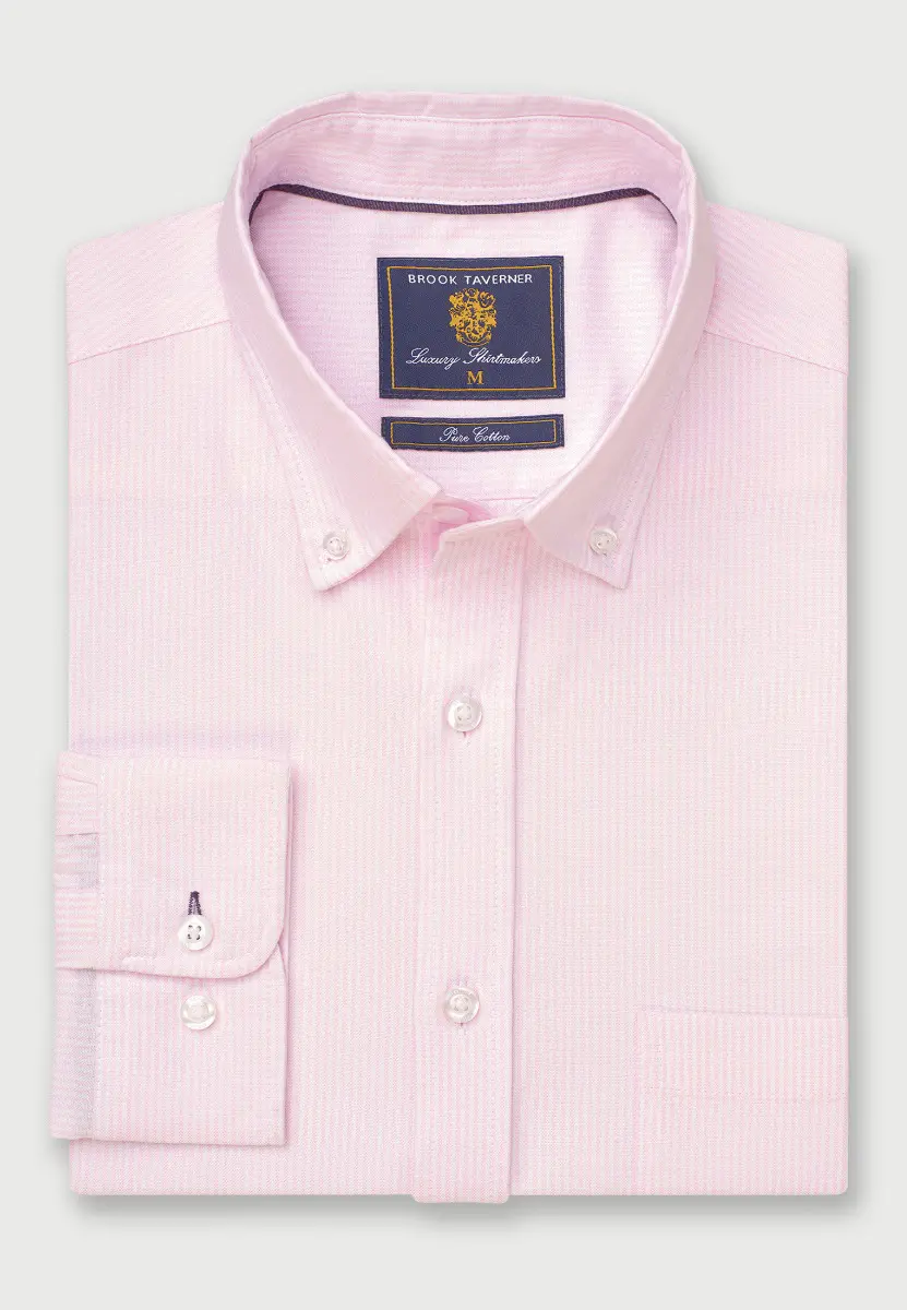 Regular Fit Pink Stripe Cotton Oxford Shirt