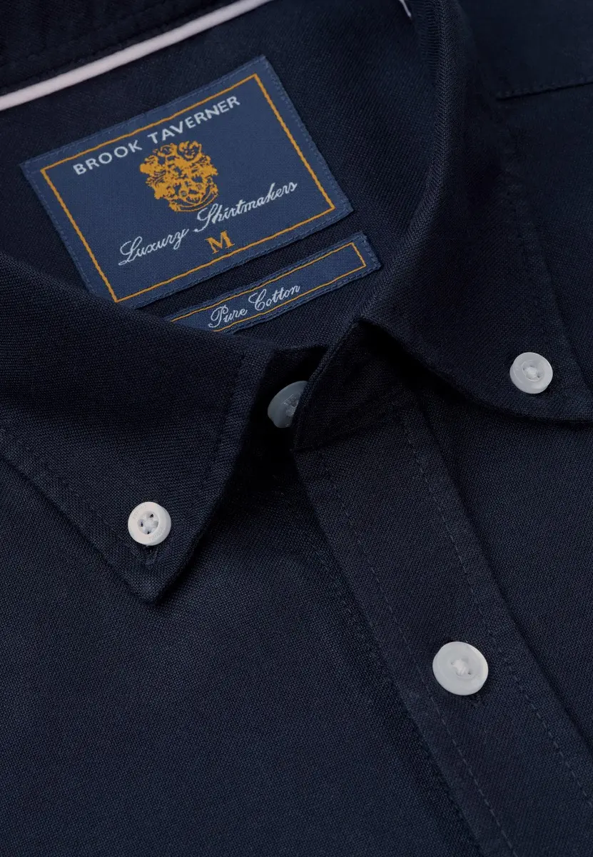 Regular Fit Navy Cotton Oxford Short Sleeve Shirt - Image 2