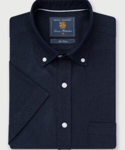 Regular Fit Navy Cotton Oxford Short Sleeve Shirt
