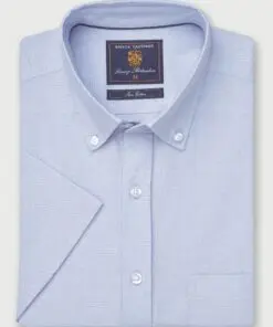 Regular Fit Sky Blue Cotton Oxford Short Sleeve Shirt