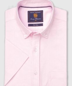 Regular Fit Pink Cotton Oxford Short Sleeve Shirt