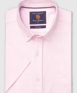 Regular Fit Pink Cotton Oxford Short Sleeve Shirt