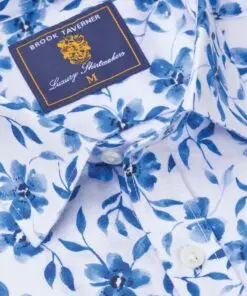 Alternative view of Regular Fit Blue Large Floral Watercolour Linen Cotton Shirt