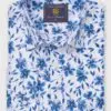 Regular Fit Blue Large Floral Watercolour Linen Cotton Shirt