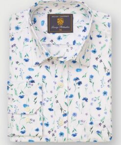 Regular Fit Blue Wildflower Watercolour Linen Cotton Shirt