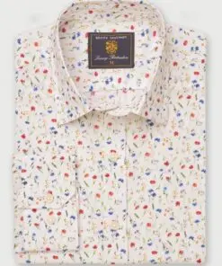 Regular Fit Multicoloured Ditsy Floral Watercolour Linen Cotton Shirt