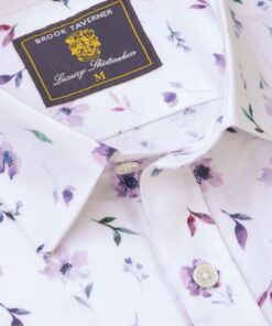Alternative view of Regular Fit Lilac Poppy Watercolour Linen Cotton Shirt