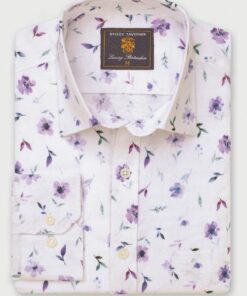 Regular Fit Lilac Poppy Watercolour Linen Cotton Shirt