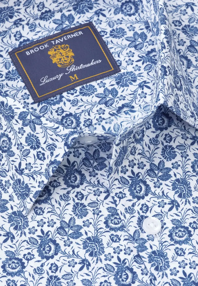 Regular Fit Blue Vintage Floral Cotton Shirt - Image 2