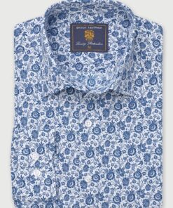 Regular Fit Blue Vintage Floral Cotton Shirt