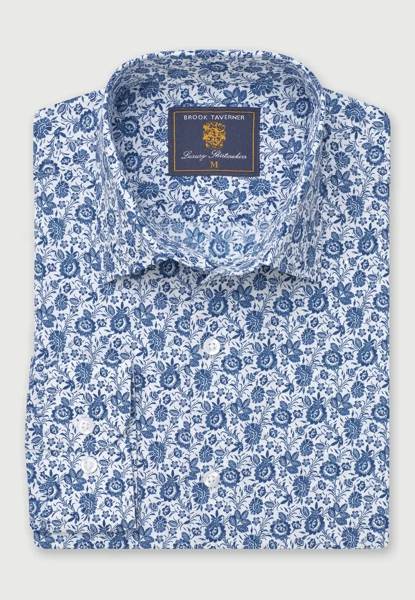 Regular Fit Blue Vintage Floral Cotton Shirt