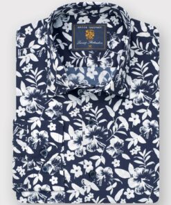 Regular Fit Navy Floral Silhouette Cotton Shirt