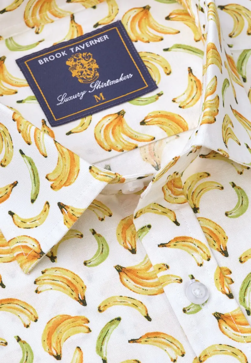 Regular Fit Banana Print Slub Cotton Shirt - Image 2