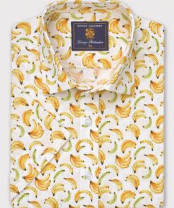 Regular Fit Banana Print Slub Cotton Shirt