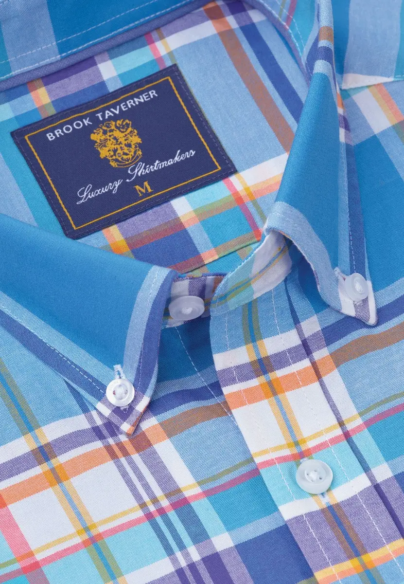 Regular Fit Blue Madras Check Cotton Oxford Shirt - Image 2