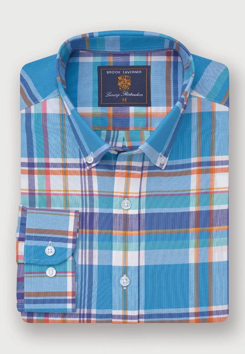 Regular Fit Blue Madras Check Cotton Oxford Shirt