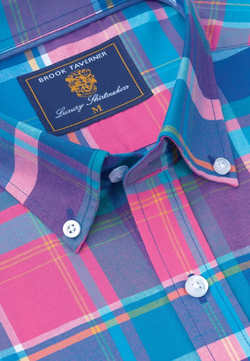 Regular Fit Magenta Madras Check Cotton Oxford Shirt - Image 2