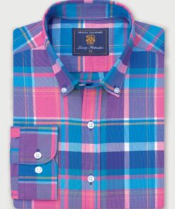Regular Fit Magenta Madras Check Cotton Oxford Shirt