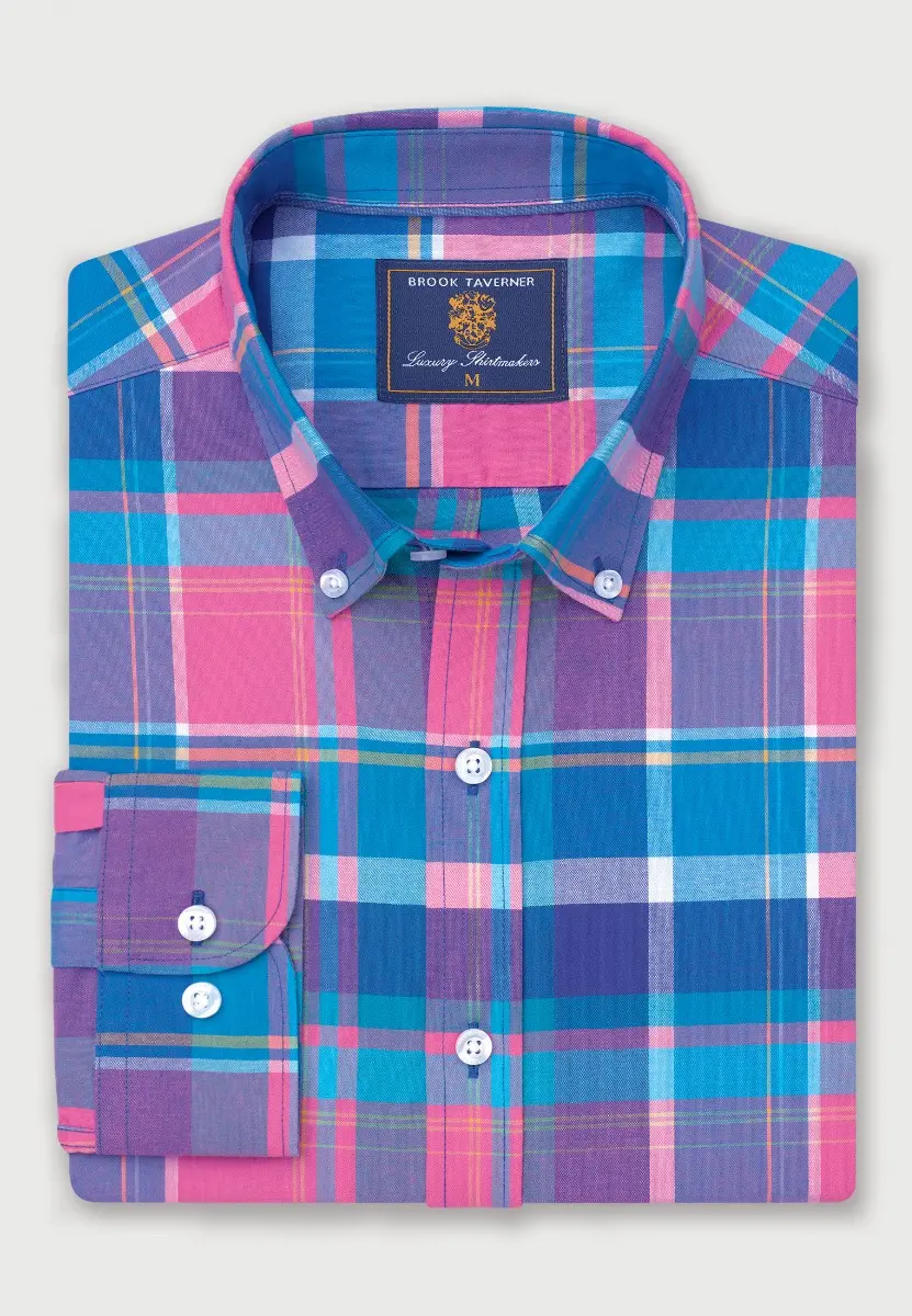 Regular Fit Magenta Madras Check Cotton Oxford Shirt