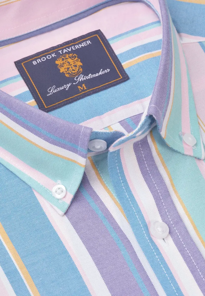 Regular Fit Multicoloured Stripe Cotton Oxford Shirt - Image 2