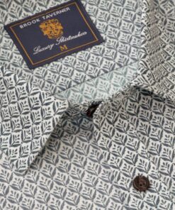 Alternative view of Regular Fit Khaki Geometric Print Seersucker Short Sleeve Shirt