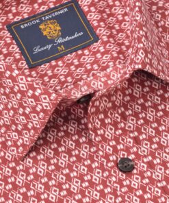 Alternative view of Regular Fit Wine Geometric Print Slub Cotton Short Sleeve Shirt