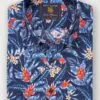 Regular Fit Navy Bird of Paradise Tropical Print Short Sleeve Shirt