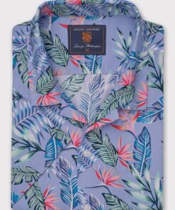 Regular Fit Blue Tropical Revere Collar Short Sleeve Shirt