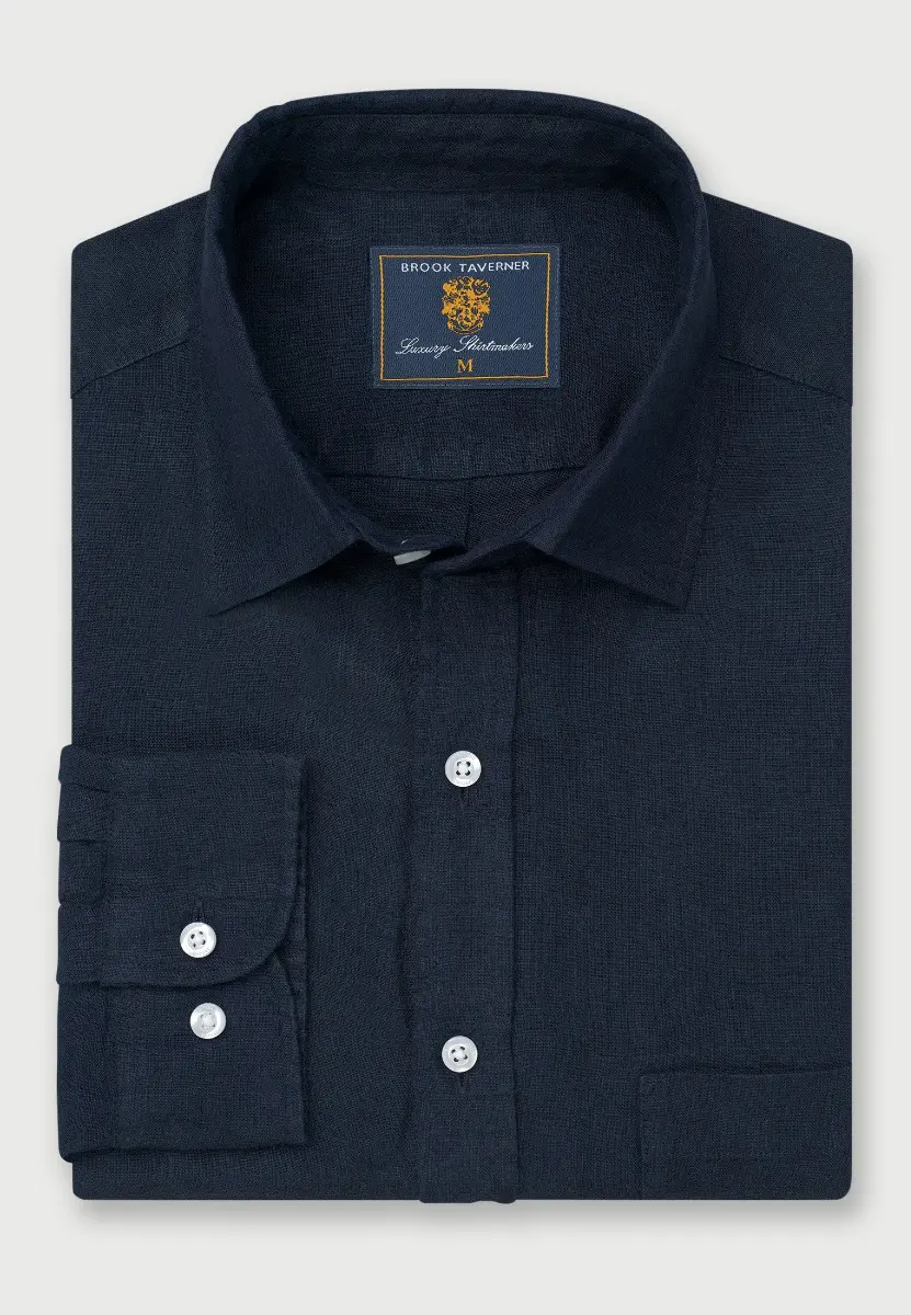 Regular Fit Navy Pure Linen Shirt