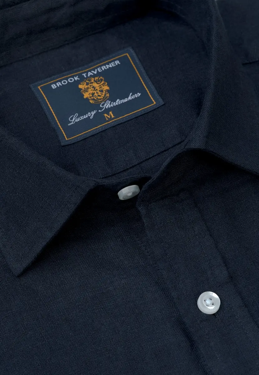 Regular Fit Navy Pure Linen Shirt - Image 2