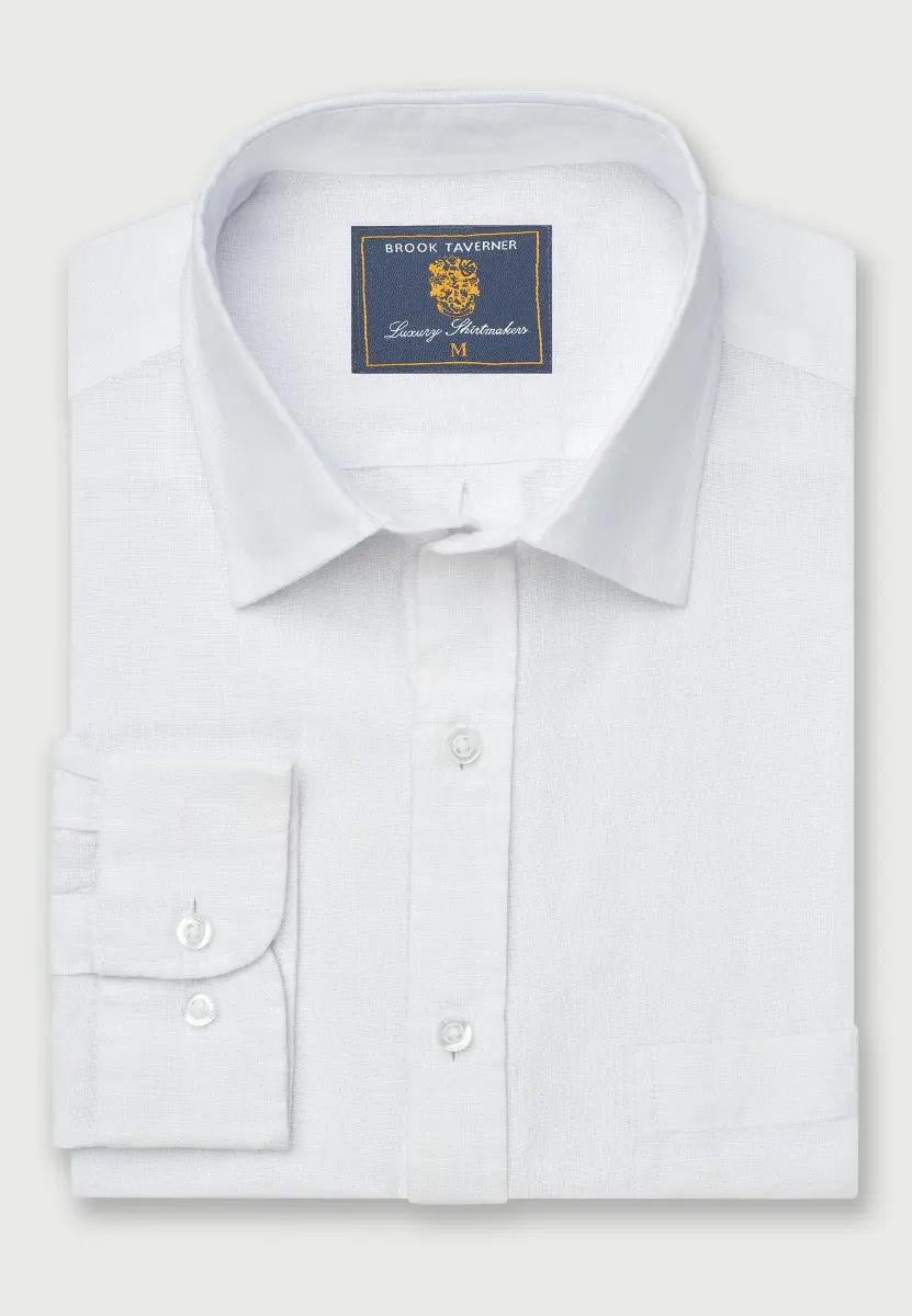 Regular Fit White Pure Linen Shirt