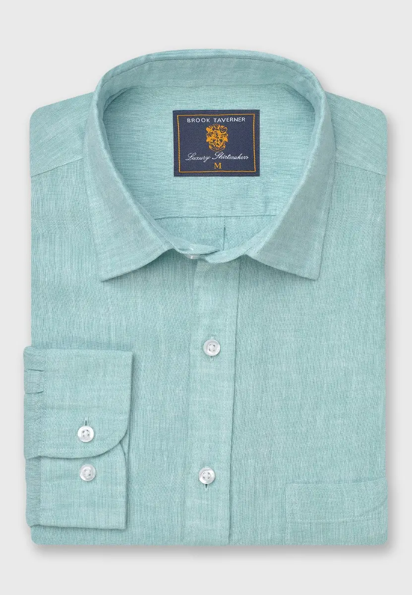 Regular Fit Mint Pure Linen Shirt