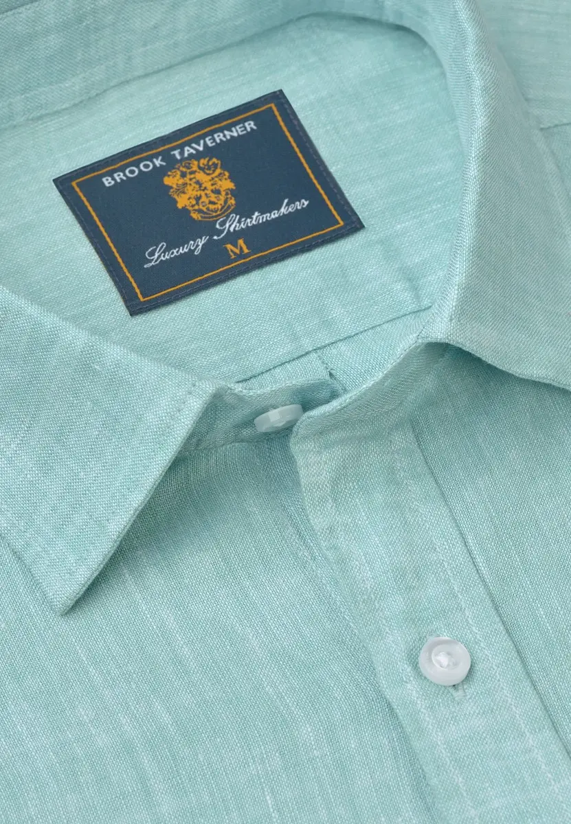 Regular Fit Mint Pure Linen Shirt - Image 2
