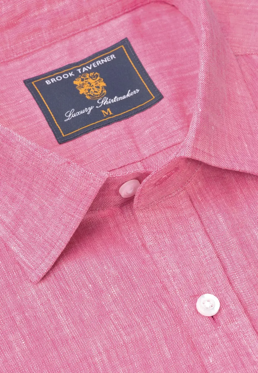 Regular Fit Magenta Pure Linen Shirt - Image 2