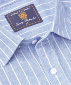 Alternative view of Regular Fit Sky Blue Stripe Pure Linen Shirt