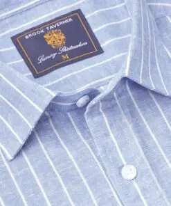 Alternative view of Regular Fit Sky Blue Stripe Pure Linen Shirt