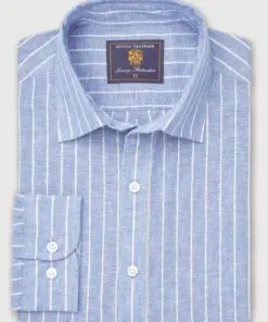 Regular Fit Sky Blue Stripe Pure Linen Shirt