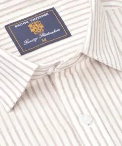 Alternative view of Regular Fit Taupe Stripe Pure Linen Shirt
